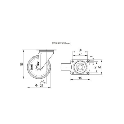 Alpha 8470 series castor 8470UFC125P62